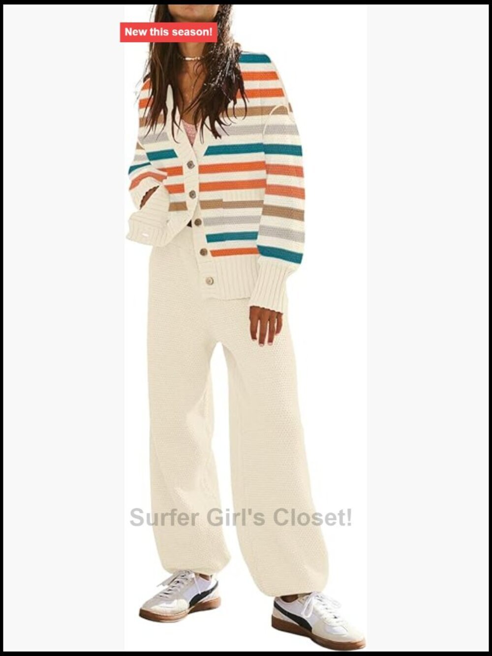 2 Piece Cardigan Sweater Pants Set Lounge Matching Loungewear Knit V Neck